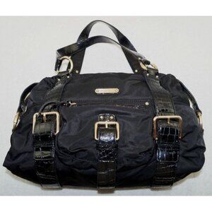 Michael Kors MK Black Bag Pebbled Leather/Nylon Handbag Croco Vintage Purse
